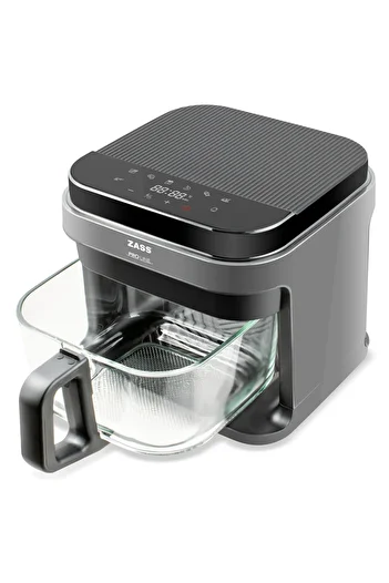 Zass Zaf 09 Hot Air Fryer, 5.5l Capacity, Tempered Glass Basket, Digital Control, Anthracite Grey