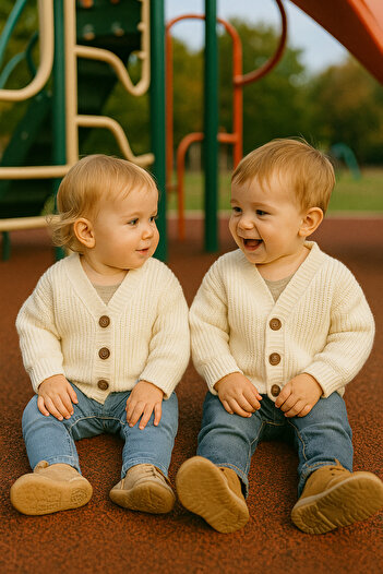 Nimini Kids Winter Unisex Knitwear Oversize Children's Cardigan with Wooden Button Detail