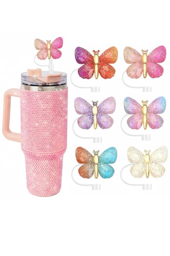 İstisna Butterfly Patterned 10 mm Compatible Straw Cover for Stnly Quencher Cover for Dust