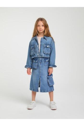 Escabel Fata - Fusta lunga din denim cu buzunare si cu fanta ingusta