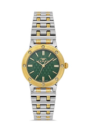 FERRO Yellow and Silver Steel Cord Women's Wristwatch Fl43010A-D6 3Atm Waterproof 2 Year Warranty
