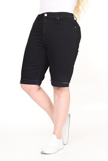 Era Lisa Double Leg High Waist Full Lycra Black Women's Denim Shorts
