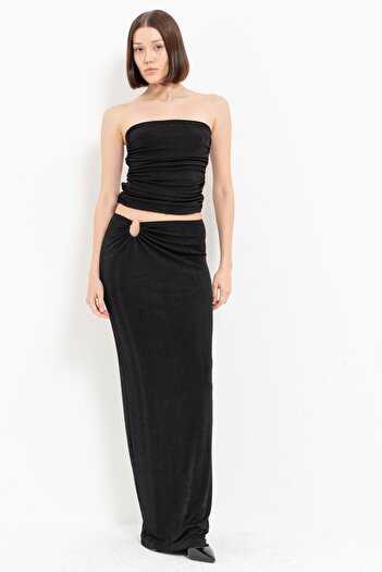 Kikiriki Black Strapless Gathered Bustier & Long Skirt Set