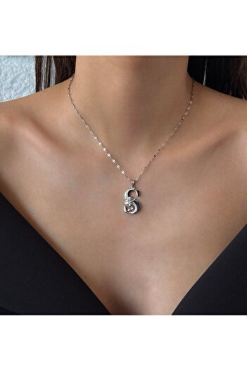h&b design jewel Silver S Letter Necklace with Steel Angel Detail