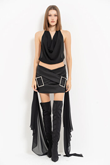 Kikiriki Black Degaje Collar Bustier & Stone Belt Buckle Mini Skirt Set