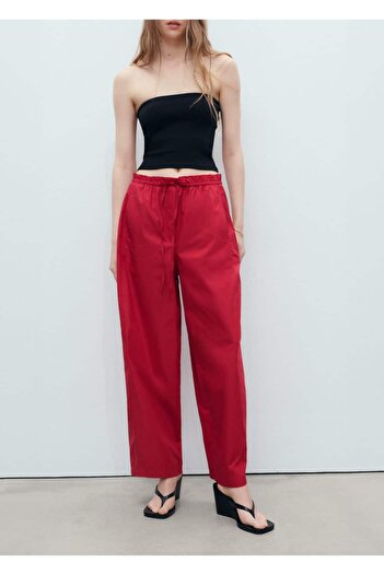 MANGO Woman Paper Bag Cotton Trousers