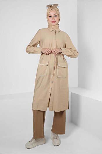 Alvina Buttoned and Pocketed Tunic - Gathered Waist 43806