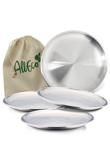 Choice 4pcs 7.8inch 20cm Round Metal Dish Camping Stainless Steel 304 Serving Dinner Plates 4 Pack with all