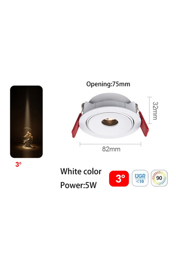 Choice 4000K WH 5W 3 degree Ultra Thin Small Beam Angle Led Spotlights Spot Light Embedded 3W 5W 7W 3 8 15