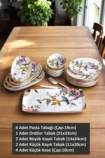 Pinkev 15 Piece Ceramic Cake Presentation Plate Set for 6 People