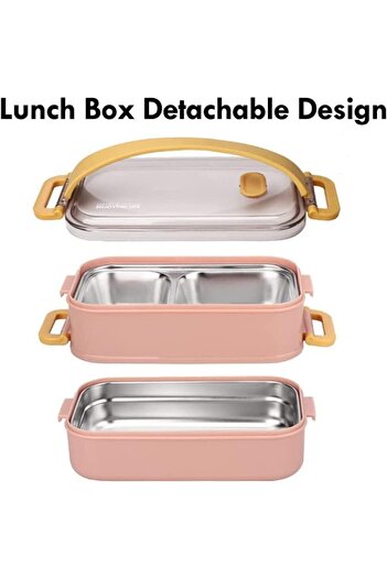 COOYA 1.6l Stainless Steel Lunch Box, Double Layer, Stackable, 22x11x12cm, Suitable for Daily Use