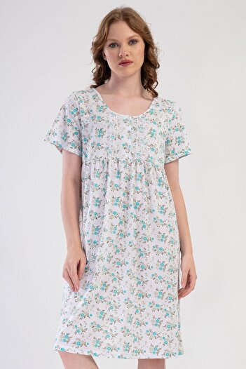 VİENETTA Women's Large Size Short Sleeve Mint Nightgown 100% Cotton C6T8N7O161