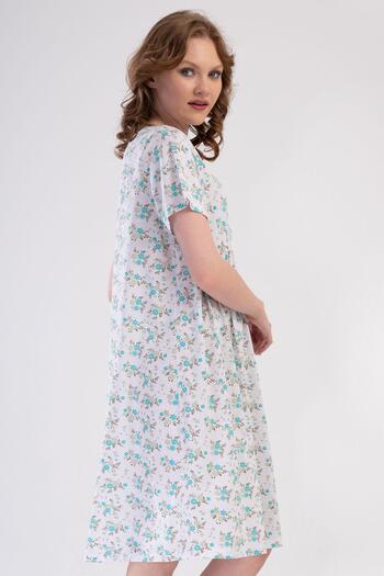 VİENETTA Women's Large Size Short Sleeve Mint Nightgown 100% Cotton C6T8N7O161