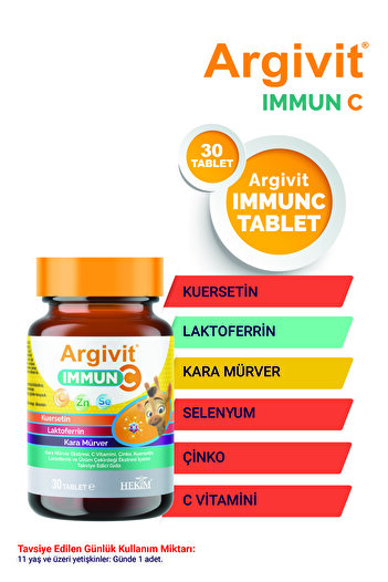 Argivit Immun C Tablet (Black Elderberry, Vitamin C, Zinc, Quercetin, Lactoferrin, Grape) 30 Tablets