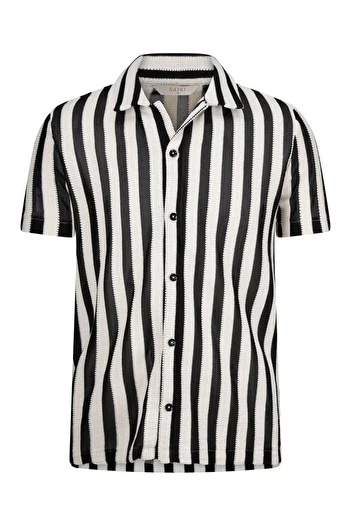 Hatemoğlu Ecru Striped Regular Fit Polo Neck T-Shirt