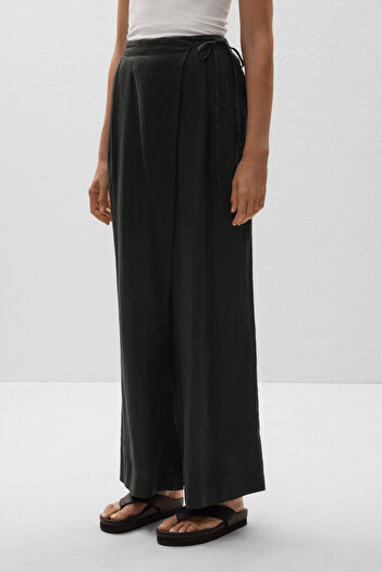 Oysho 100% linen wide straight-leg trousers with wrap sarong