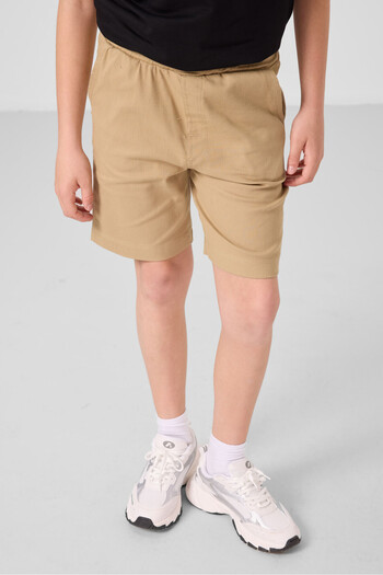 TOMMY LIFE Black-Dark Beige Cotton Oversize Fit Woven Lightweight Stretchy Chino Boy Shorts Suit - 11279