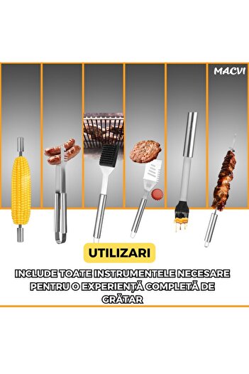 MACVI Macvi® 25-piece grill accessory set, premium stainless steel, aluminum carrying bag 43x27x8cm