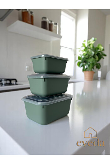 Eveda Snaplid Line Rectangular Triple Set Green Plain