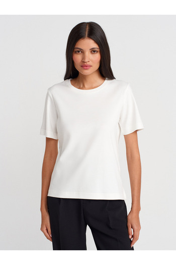 Dilvin 31763 Crew Neck T-Shirt-Ecru
