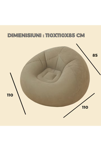 MACVI Macvi® Lazy Bag Inflatable Lounger with Pump Included, 110x110x85 cm, Portable, Indoor/Outdoor, Gray
