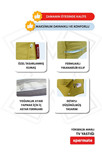 XPERMATE Tv Yastığı Boyun Bel ve Sırt Destekli Yastık Ameliyat Sonrası Yastık Hasta Yastığı Koyu Sarı