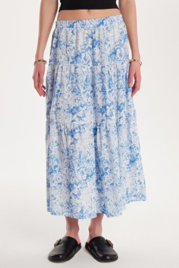 Tudors Women's Standard Fit Elastic Waist Pleated Printed Viscose Skirt