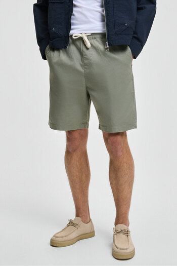 GRIMELANGE Lasper men's Stretch Fabric sides pockets elastic waist Relaxed Fit light khaki shorts
