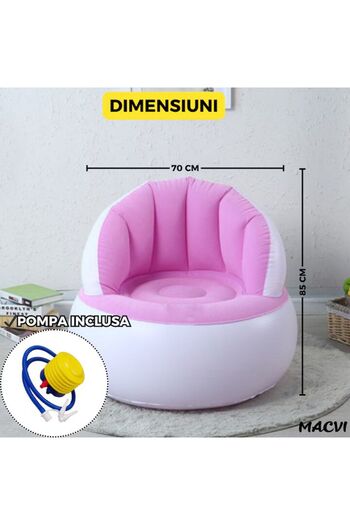 MACVI Inflatable chair with pump included, modern design, dimensions 85x70 cm, indoor/outdoor, pink