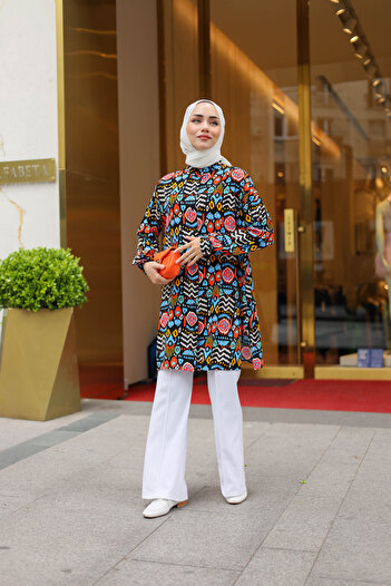 Lamazi Veil Ethnic Pattern Button Hijab Women's Shirt