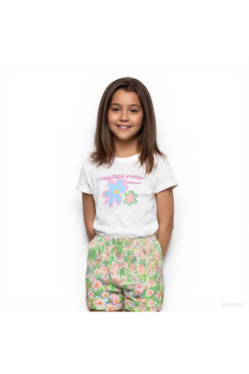 wakawakakidsstore Girl's Floral Print T-Shirt & Shorts Set