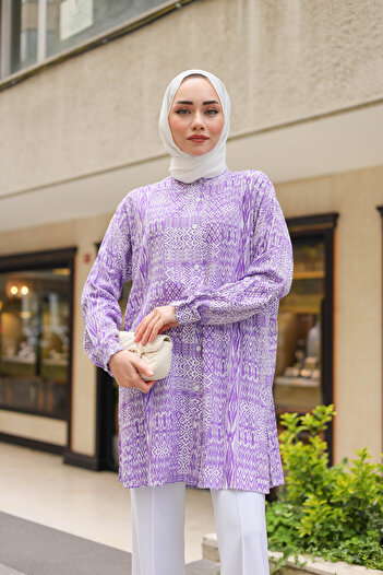 Lamazi Veil Ethnic Pattern Button Hijab Women's Shirt