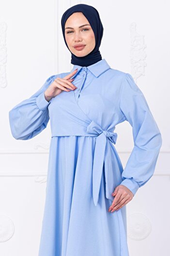 hafsamina Πλαϊνό δεμένο φόρεμα Hijab Baby Blue HM2753