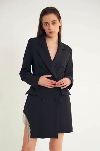 Robin Women's Black Stone Tassel Jacket Dress