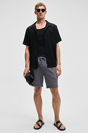 GRIMELANGE Youri Men's Elastic Waist Back Single Pocket Relaxed Fit Gray Shorts