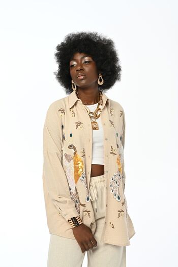 Orfeo Negro WOMEN'S FRONT SEQUINED OVERSIZED SHIRT