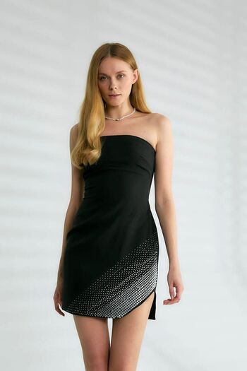QİMYA BUTİK ROBIN Women's Skirt Stone Detailed Strapless Dress