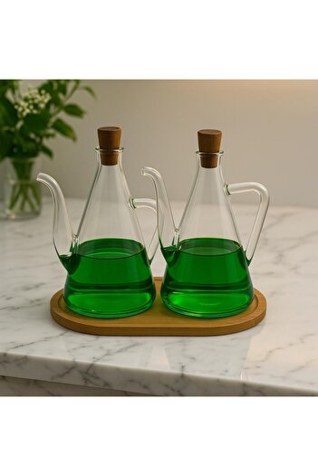 Reoona Borosilicate Glass Oil Bottle Set of 2 with Bamboo Stand – Glazzy 500 ml + 500 ml