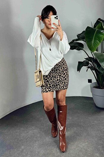QİMYA BUTİK Fusta mini de damă din plasă de oțel cu talie elastică cu model leopard