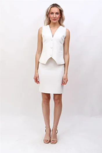 ÖNDER ÖZSOY Classic Vest & Pencil Skirt Suit-White