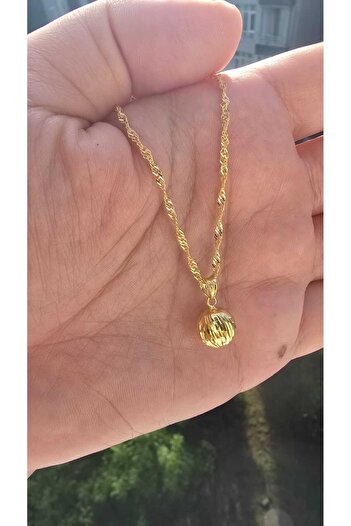 Ervam Kuyumculuk 925 Ayar Çizgili Model Singapur Zinciri Gümüş Top Kolye ve Küpe Seti