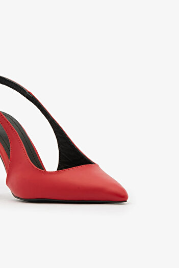 SAYL Kırmızı İçi Hakiki Deri Arkası Açık Stiletto