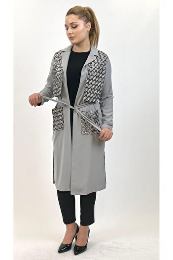 Ayda Triko Women's Jacket with Sequin Pocket and Robe