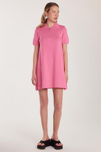 Tudors Women's Standard Fit Short Sleeve Zip Shirt Collar Pink Dress