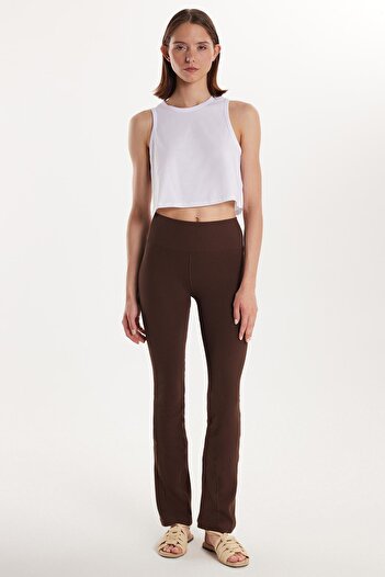 Tudors Women's Slim Fit Slim Fit Ribbed Skinny Leg Brown Trousers