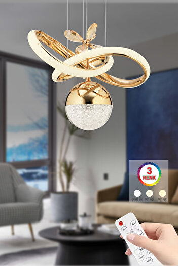 İstanbul Avize Kumandalı Begonvil Gold 3 Renkli Ledli Modern Lüx Led Avize