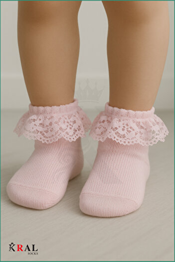KRAL SOCKS Newborn 2-Piece Lace Cotton Baby Girl Socks