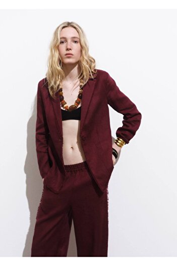 MANGO Woman Κοστούμι μπλέιζερ από λινό ύφασμα με λεπτομέρειες με φούντες