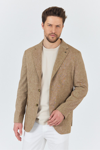 Frappoli Zevos Men's Camel Linen Blended Unlined Sports Blazer Jacket