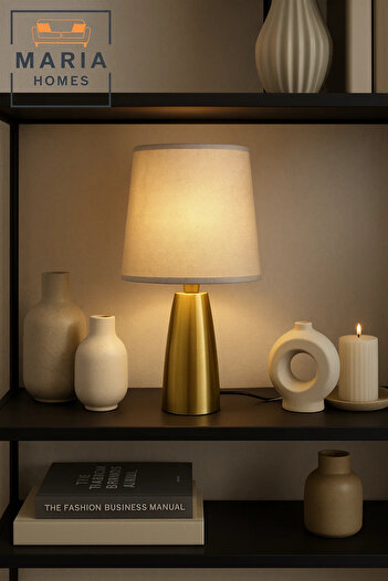 MARIA HOMES Tapered Gold Table Lamp with Neutral Shade